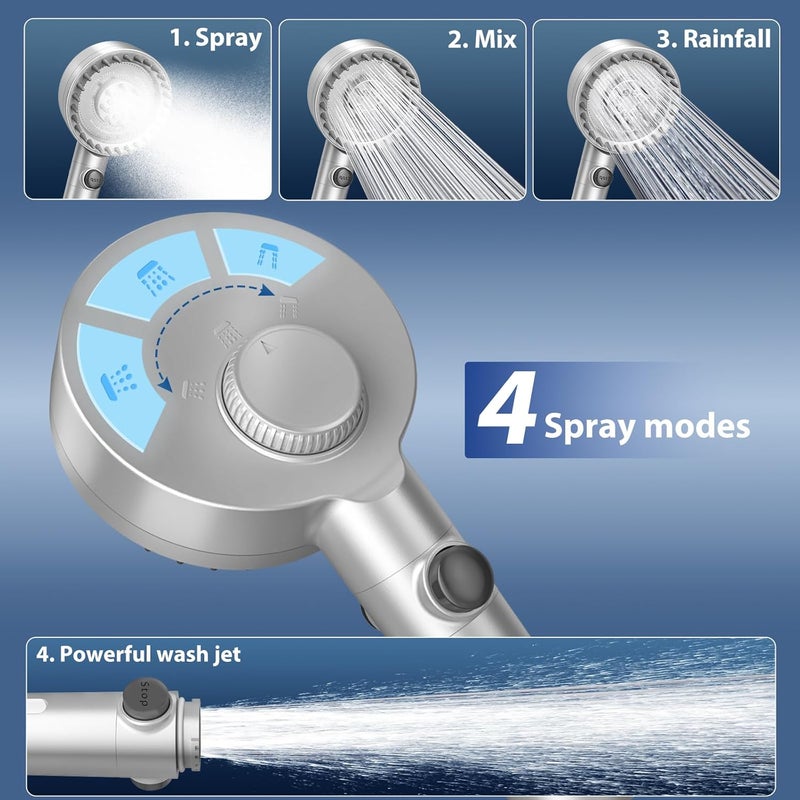 FEELSO Filtered Shower Head with 4 Spray Modes and ON/OFF Switch - Image 2