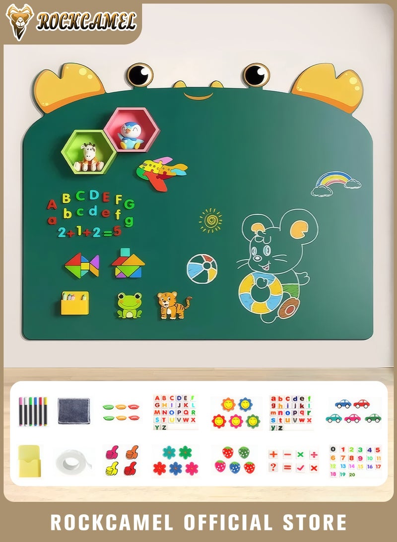 ROCKCAMEL لوحة رسم مغناطيسية للحائط، لوحة رسم فنية للأطفال مع ملصقات كرتونية ومجموعة مغناطيس، سهلة الفك، لا تسبب ضررًا للحائط، سبورة بيضاء كبيرة قابلة للإزالة 88 × 120 سم - Image 1
