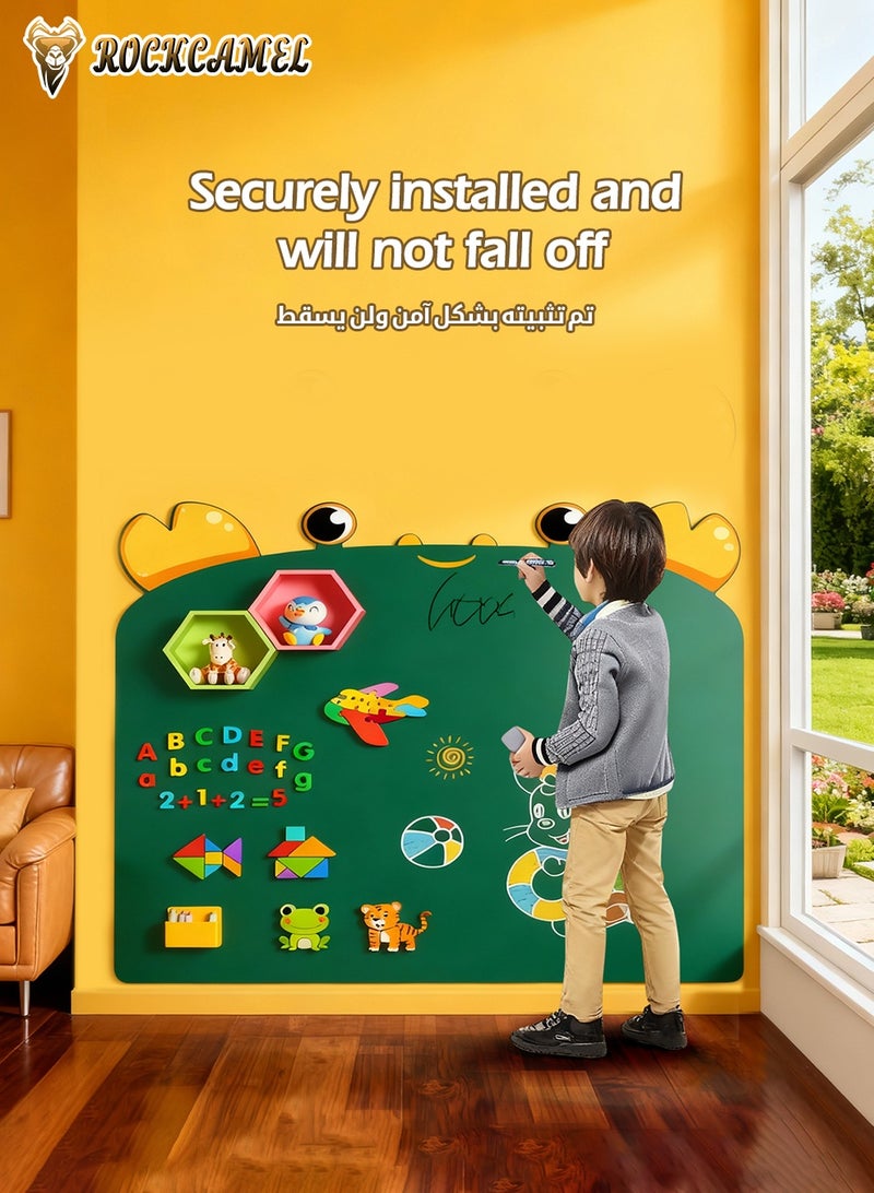 ROCKCAMEL لوحة رسم مغناطيسية للحائط، لوحة رسم فنية للأطفال مع ملصقات كرتونية ومجموعة مغناطيس، سهلة الفك، لا تسبب ضررًا للحائط، سبورة بيضاء كبيرة قابلة للإزالة 88 × 120 سم - Image 4