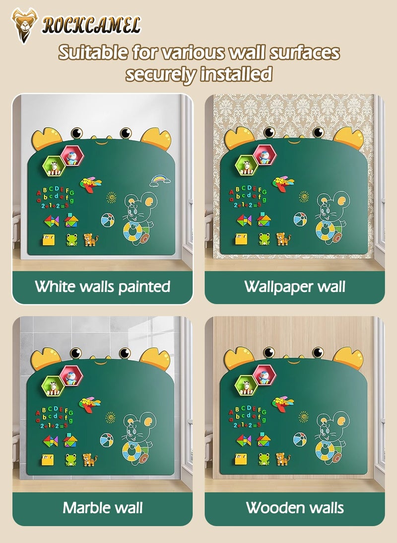ROCKCAMEL لوحة رسم مغناطيسية للحائط، لوحة رسم فنية للأطفال مع ملصقات كرتونية ومجموعة مغناطيس، سهلة الفك، لا تسبب ضررًا للحائط، سبورة بيضاء كبيرة قابلة للإزالة 88 × 120 سم - Image 3