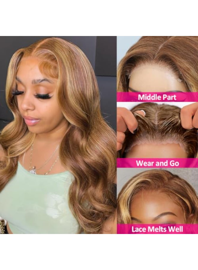 Hedy 427 Ombre Highlight Wear and Go Glueless Wigs Human Hair Pre Plucked Pre Cut Pre Bleached Small Knots 150 Density Colored Body Wave Human Hair Wigs for Women Glueless 24 Inch HD Lace - Image 4