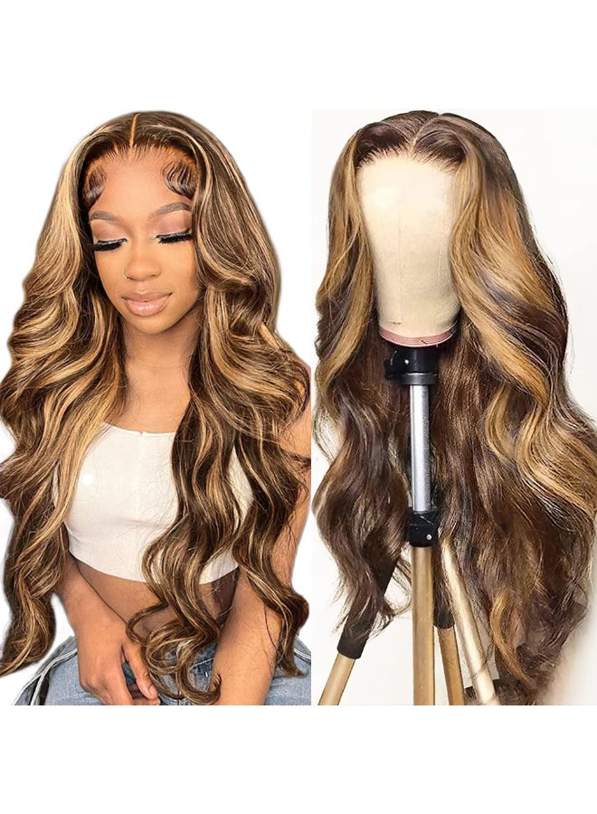 Hedy 427 Ombre Highlight Wear and Go Glueless Wigs Human Hair Pre Plucked Pre Cut Pre Bleached Small Knots 150 Density Colored Body Wave Human Hair Wigs for Women Glueless 24 Inch HD Lace - Image 3