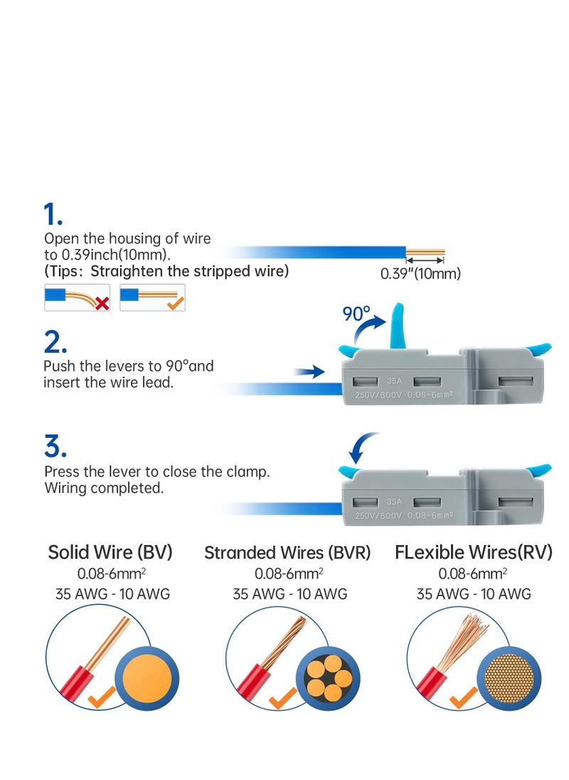 Generic Lever Wire Nuts Wire Connectors, 10Pcs Compact Splicing Connector Push-in Conductor Terminal Blocks (New- 2 in 6 Out)  - Image 4
