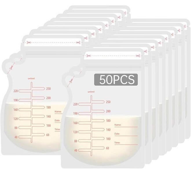 انويي 50 قطعة 250 مللي أكياس تخزين حليب الثدي 250 مللي لتخزين حليب الثدي للرضاعة الطبيعية أكياس تخزين حليب الثدي محكمة الغلق مزدوجة خالية من مادة BPA - Image 1