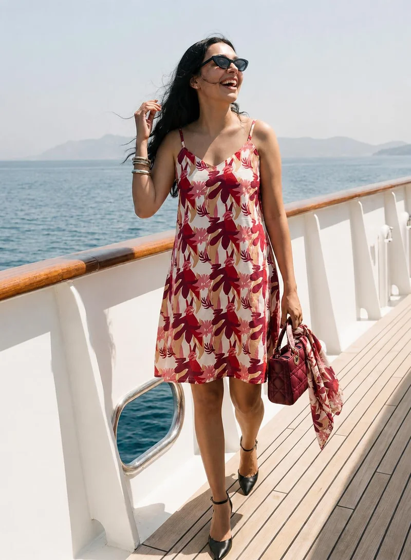 دينيس لينغو Women Multi Cotton Blend Printed Mini Shift Relaxed Dress