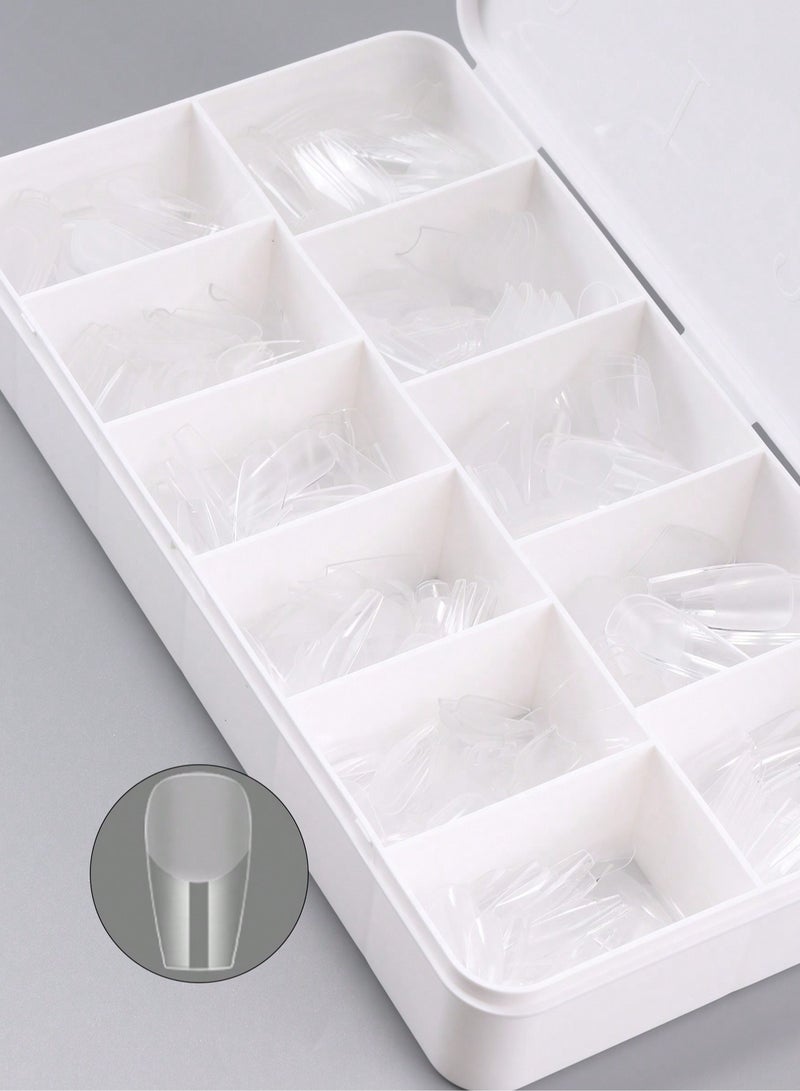 550pcs Short Coffin Soft Gel Nail Tips - Semi-Frosted Transparent Press-On Nails for DIY & Salon, Easy to Use with UV Gel, French Design Artificial Nails, 12 Sizes with Storage Box, Nail Extension, Short Coffin - Image 3