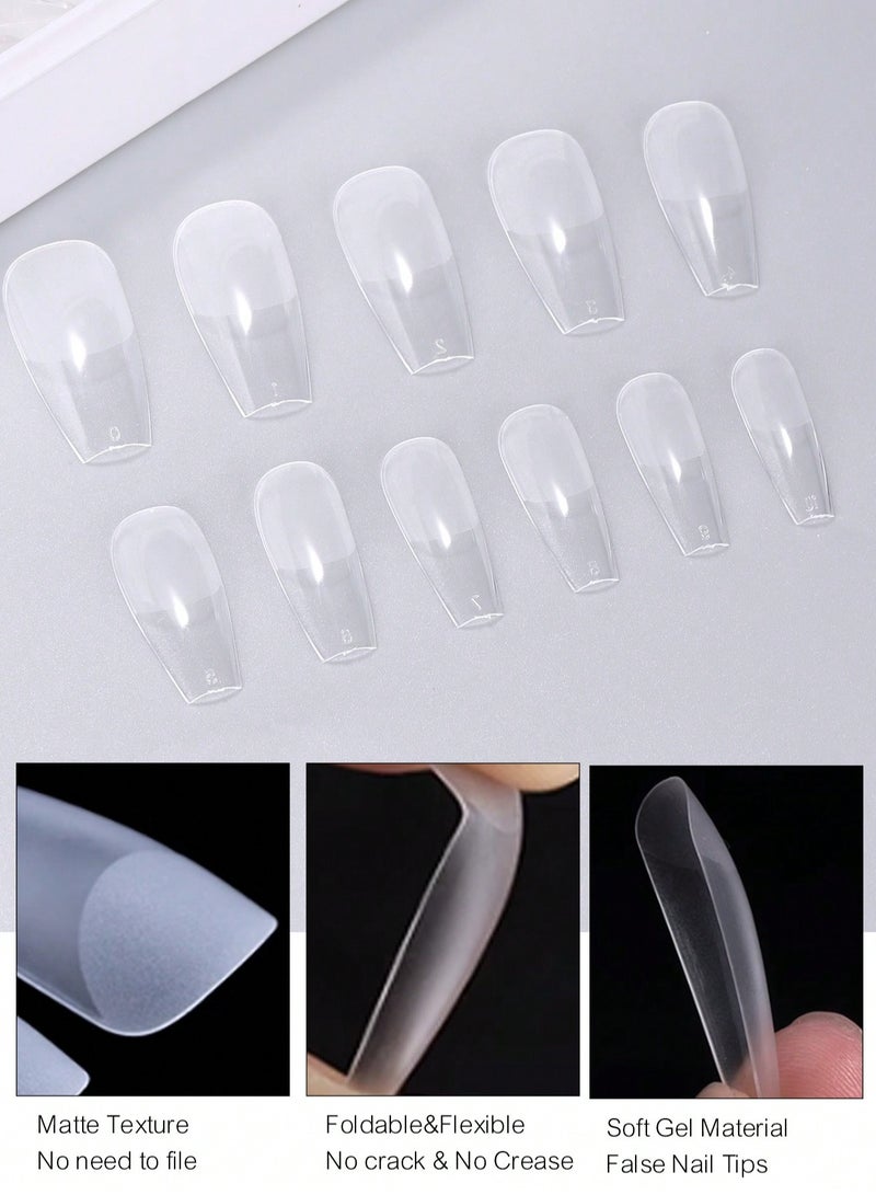 550pcs Short Coffin Soft Gel Nail Tips - Semi-Frosted Transparent Press-On Nails for DIY & Salon, Easy to Use with UV Gel, French Design Artificial Nails, 12 Sizes with Storage Box, Nail Extension, Short Coffin - Image 4