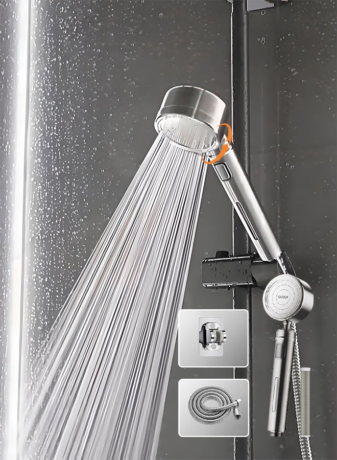 304 Stainless Steel Handheld Shower Head with Shower Filter for Chlorine Removal and Hair Skincare Protection, Bathroom Shower with 1.5m Hose, High Pressure Water Saving - Image 1