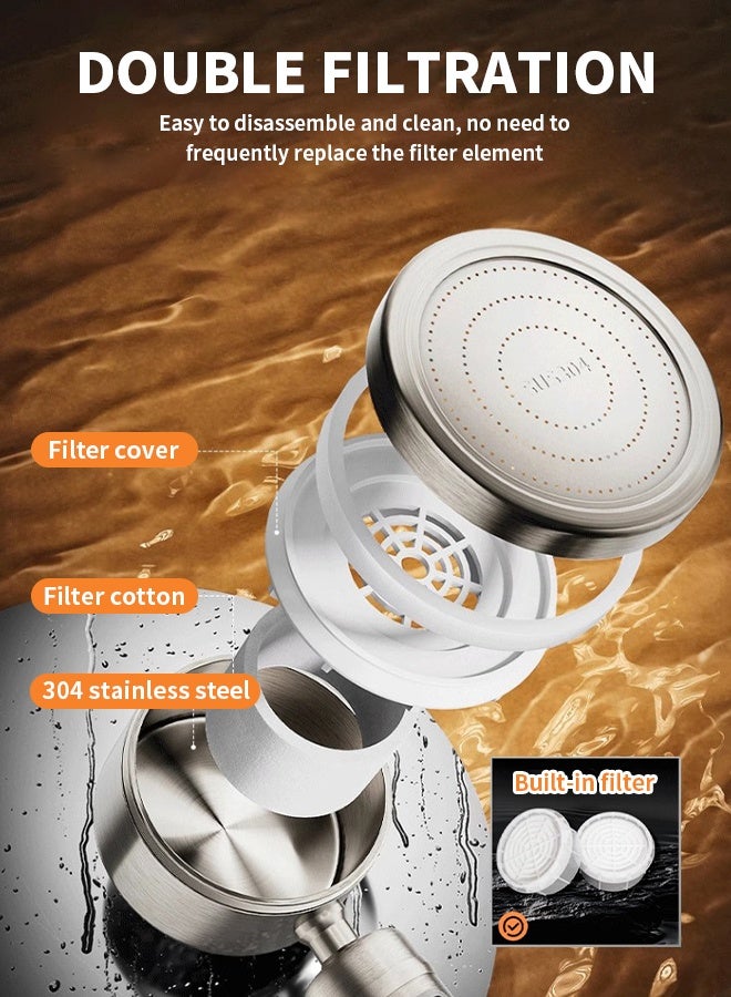 304 Stainless Steel Handheld Shower Head with Shower Filter for Chlorine Removal and Hair Skincare Protection, Bathroom Shower with 1.5m Hose, High Pressure Water Saving - Image 4