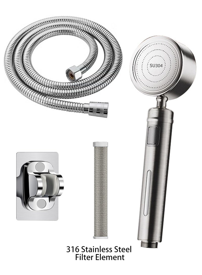 304 Stainless Steel Handheld Shower Head with Shower Filter for Chlorine Removal and Hair Skincare Protection, Bathroom Shower with 1.5m Hose, High Pressure Water Saving - Image 1
