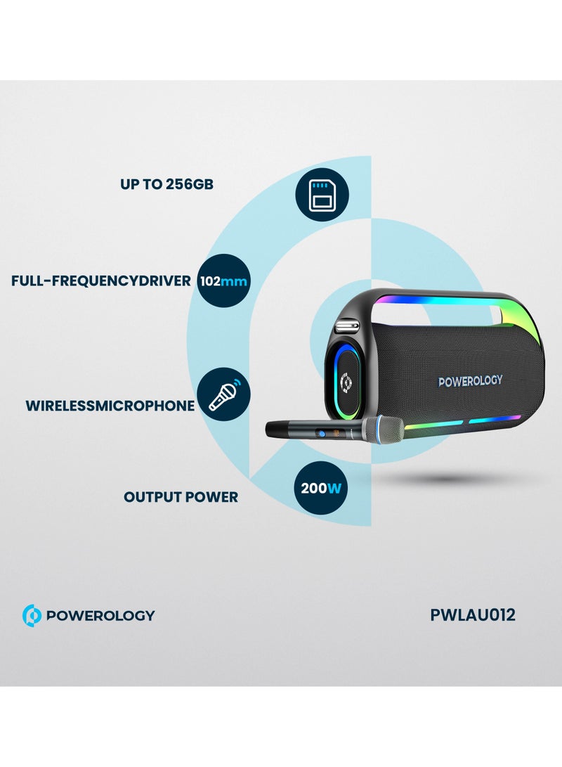 Powerology TWS Karaoke Speaker 150W with Wireless Microphone / Deep Bass Party Speaker / Atmospheric Light / Power Bank Function - Black/Silver - Image 2
