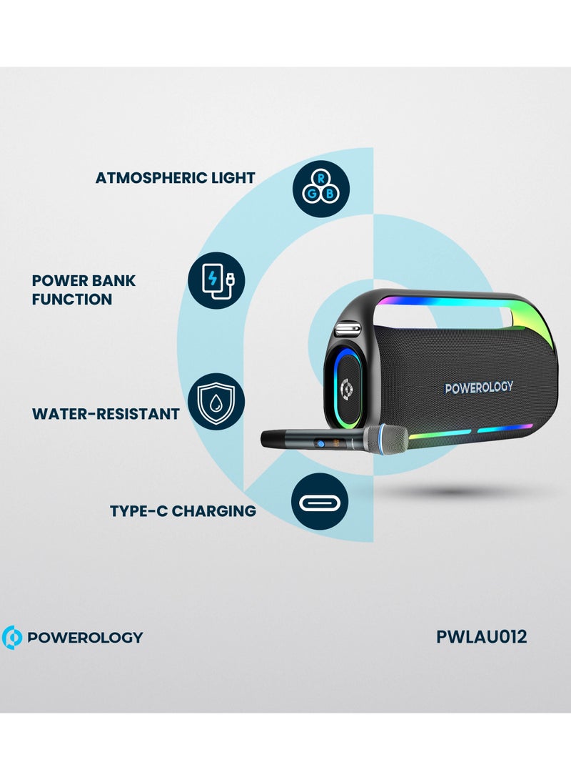 Powerology TWS Karaoke Speaker 150W with Wireless Microphone / Deep Bass Party Speaker / Atmospheric Light / Power Bank Function - Black/Silver - Image 3
