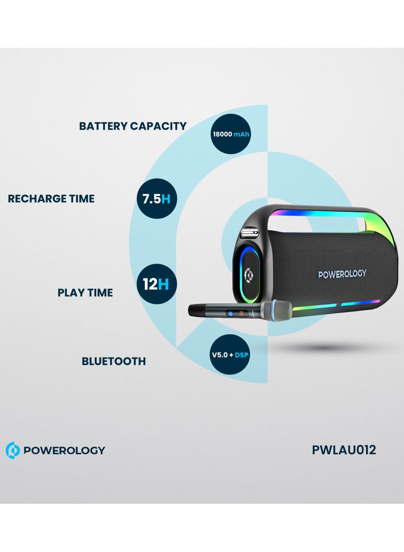 Powerology TWS Karaoke Speaker 150W with Wireless Microphone / Deep Bass Party Speaker / Atmospheric Light / Power Bank Function - Black/Silver - Image 4