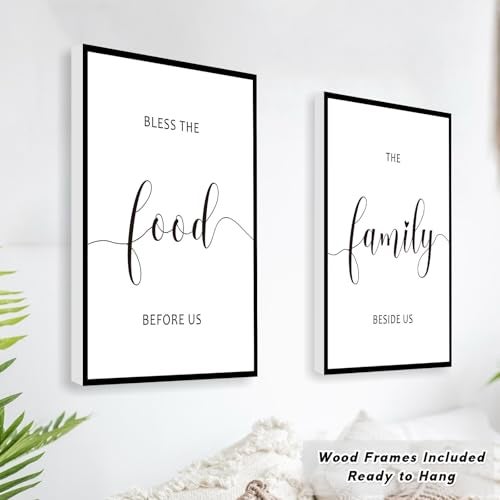 WALTSOM Framed Bless The Food Before Us Wall Decor, 36" x 16" Canvas Kitchen Wall Art for Dining Room Wall Decor(12x16 inches, Set of 3, Framed, Black) - Image 2
