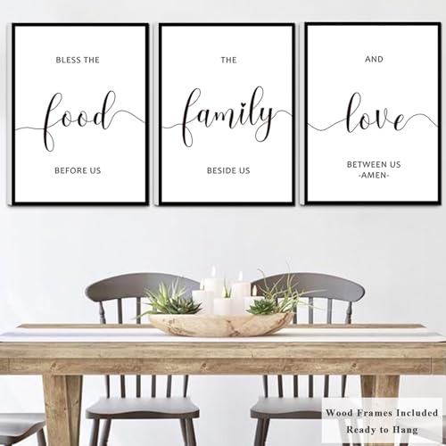 WALTSOM Framed Bless The Food Before Us Wall Decor, 36" x 16" Canvas Kitchen Wall Art for Dining Room Wall Decor(12x16 inches, Set of 3, Framed, Black) - Image 3