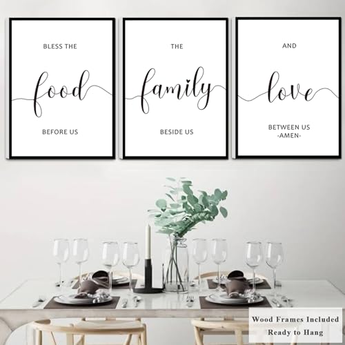 WALTSOM Framed Bless The Food Before Us Wall Decor, 36" x 16" Canvas Kitchen Wall Art for Dining Room Wall Decor(12x16 inches, Set of 3, Framed, Black) - Image 4