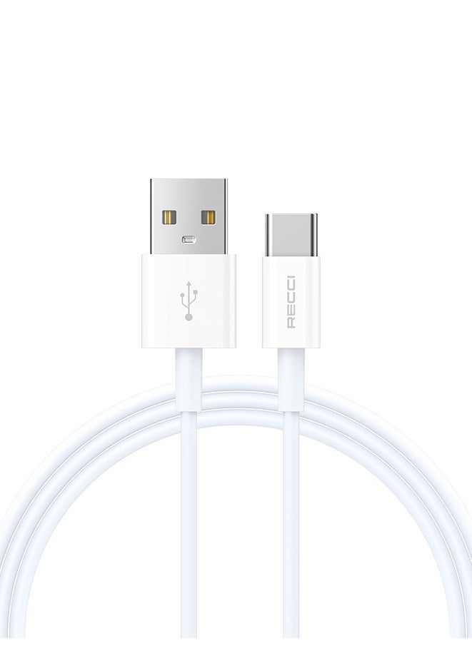 Recci Type C Cable 3A Fast Charging Cable USB A to C Data Cable Durable and Anti Swing Compatible for iPhone15/16 Huawei Xiaomi White 1M  - Image 1