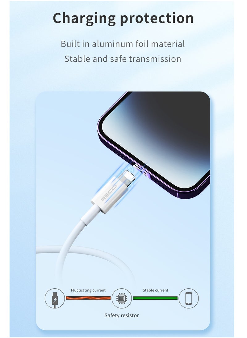 Recci - Type C Cable 3A Fast Charging Cable USB A to C Data Cable Durable and Anti Swing Compatible for iPhone15/16 Huawei Xiaomi White 1M - Image 1