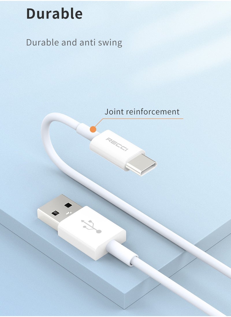 Recci Type C Cable 3A Fast Charging Cable USB A to C Data Cable Durable and Anti Swing Compatible for iPhone15/16 Huawei Xiaomi White 1M  - Image 5
