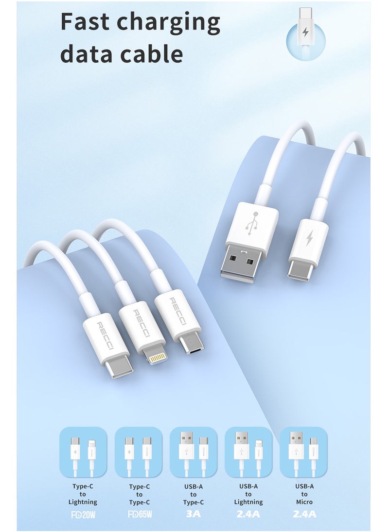 Recci Type C Cable 3A Fast Charging Cable USB A to C Data Cable Durable and Anti Swing Compatible for iPhone15/16 Huawei Xiaomi White 1M  - Image 2