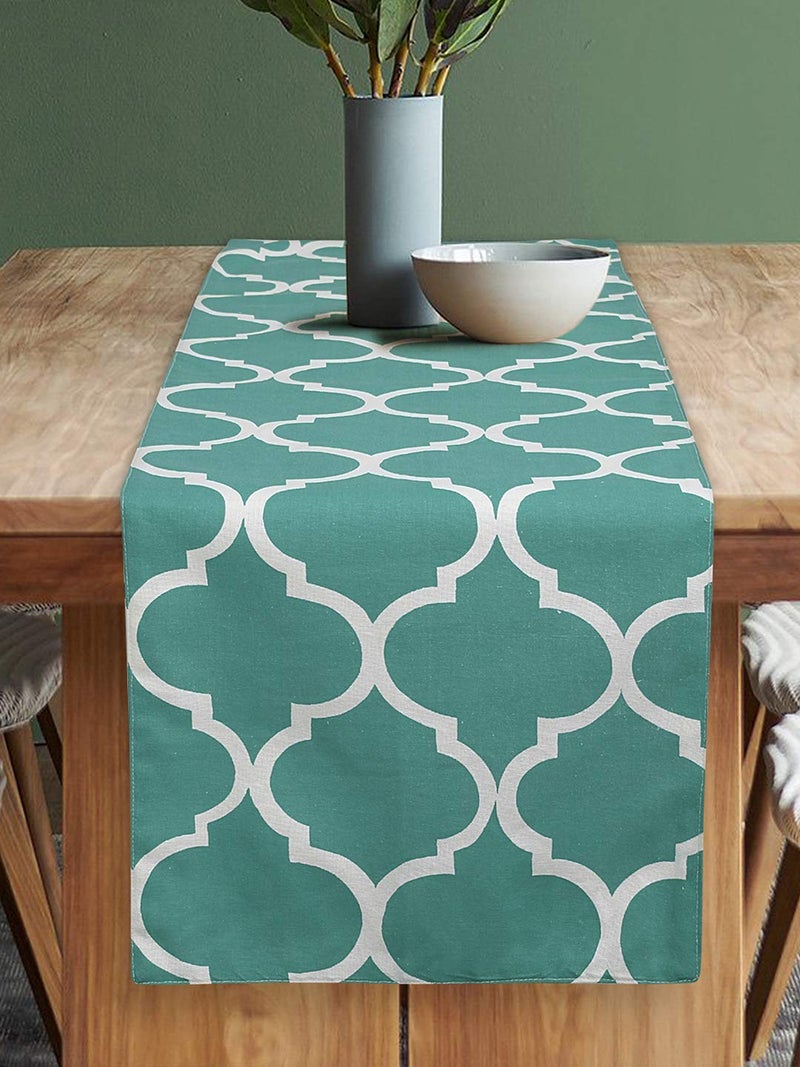 Dekor World Ogee Printed Aqua Table Runner with 4 Pcs Place Mat (33x120cm/33x47cm) (Pack of 5 Pcs)-4 Seater Dinning & Center Table - Image 2
