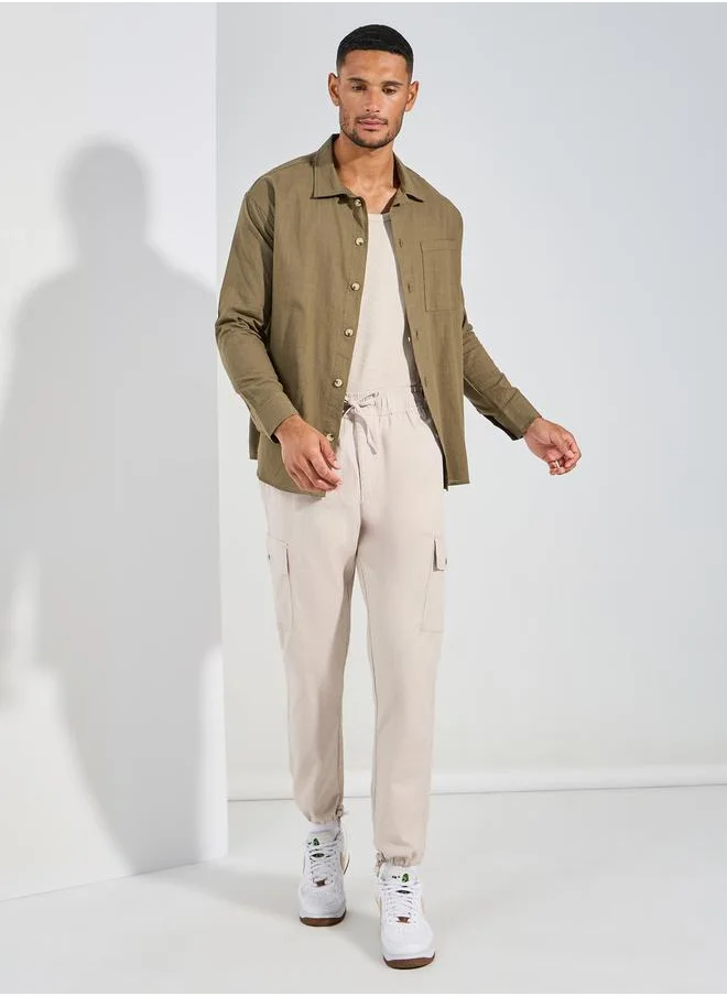 ستايلي Cotton Slub Cargo Pocket Relaxed Fit Trousers