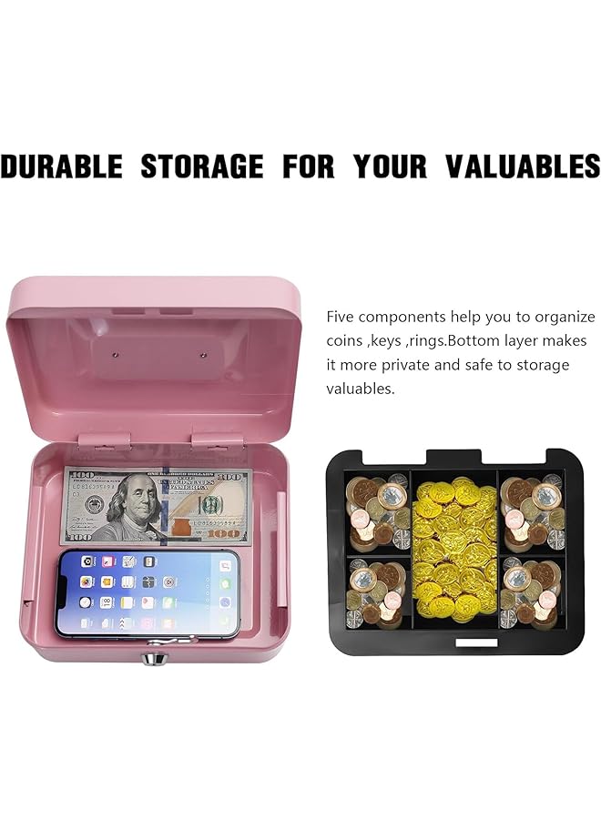 X spring Mini Cash Box Metal Security Box With 2 Key Fireproof Waterproof Box With Key Lock Metal Small Money Organizer With Money Tray Cash Storage Box With Lockable Cover For Household - Image 4