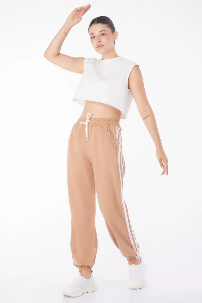 Tofisa Plain Medium Women's Mink Striped Sweatpants - 25953