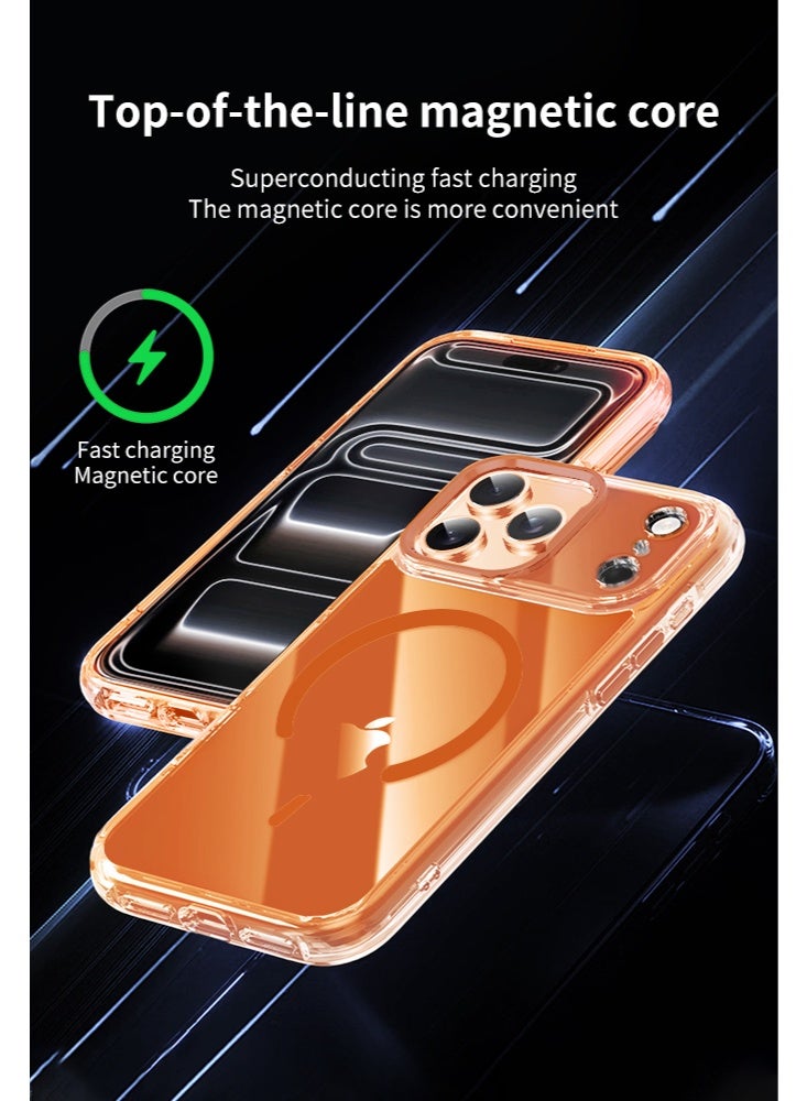 Magnetic Compatible with iPhone 17 Pro Case , Upgraded Compatible with Magsafe Non-Yellowing Protective Shockproof Bumper Phone Cover - orange - Image 3
