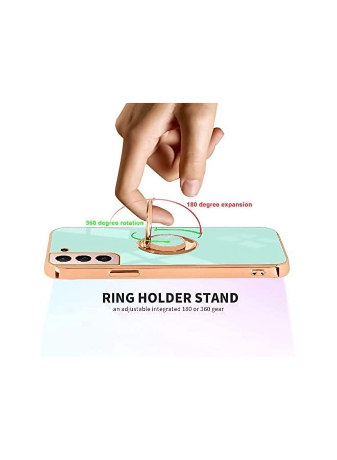 YoYoTech Luxury Silicone TPU Shockproof Ring Holder Kickstand Slim Plated Phone Case Cover Designed for Samsung Galaxy S22 Plus 6.60’ (2022) -Light Green - Image 5