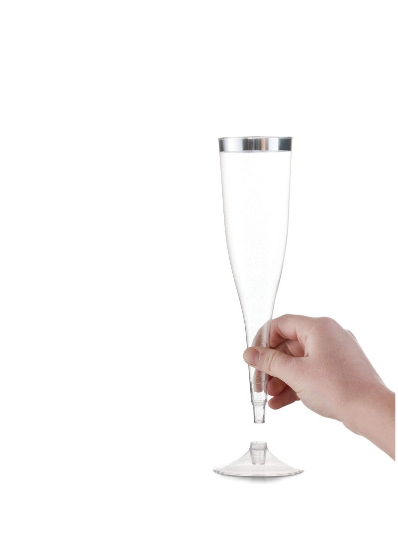 12 PCS Plastic Champagne Flutes Sliver Glitter Plastic Cups 6.5 OZ Clear Plastic Cups Tumblers, Fancy Disposable Hard Plastic Cups with Sliver Glitter, Premium Wedding Cups Elegant Party Cups - Image 1