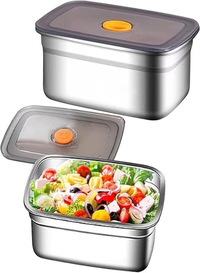 VIHANCO Food Storage Container with Silicone Lid, Rectangle, Reusable Stainless Steel Storage Box, Food/Snack Container Used to Home, Travel, Camping, Picnic (1000ml + 1500ml) - Image 1