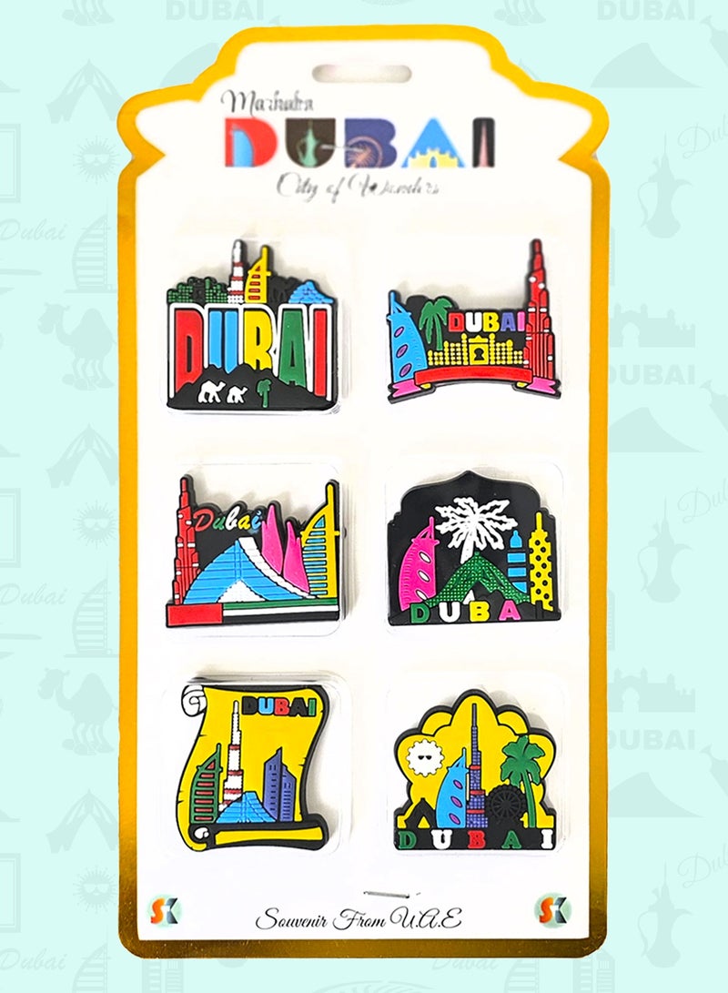 Souvenir Souq Fridge Magnet Soft rubber 06 pcs PVC Vibrant Colorful Dubai Iconic Landmarks - Image 1