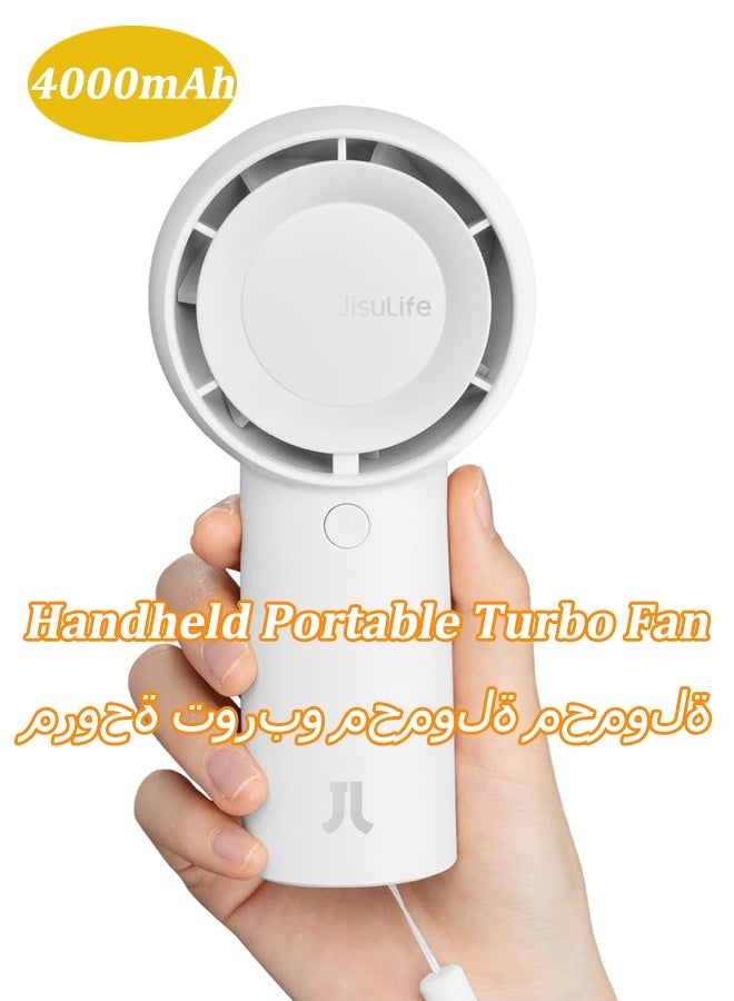 JISULIFE Handheld Portable Turbo Fan, Mini Portable Hand Fan, 4000mAh USB Rechargeable Personal Battery Operated Mini Small Pocket Fan with 5 Speeds for Home/Office/Travel/Outdoor/Vacation/Concerts - White - Image 1