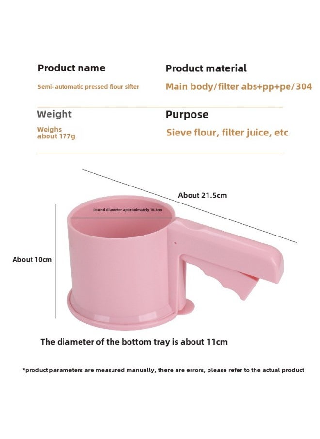 Generic - Plastic Semi-Automatic Cup-Shaped Stainless Steel Cover Kitchen Baking Tool Flour Sieve Filter Net Sieve Modern Simple Style-Specifications:semi-automatic Flour Sieve - Image 1