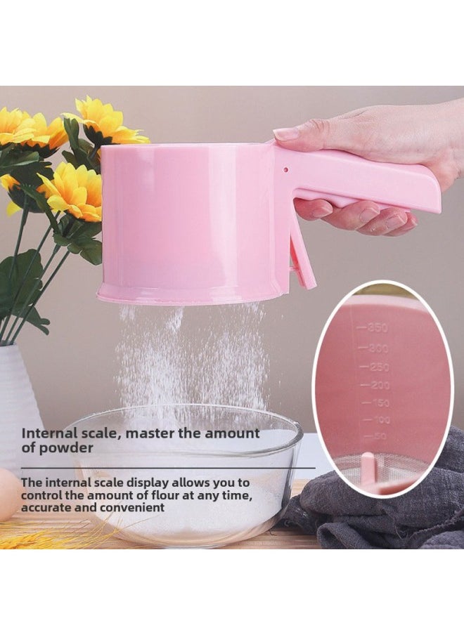 Generic - Plastic Semi-Automatic Cup-Shaped Stainless Steel Cover Kitchen Baking Tool Flour Sieve Filter Net Sieve Modern Simple Style-Specifications:semi-automatic Flour Sieve - Image 1