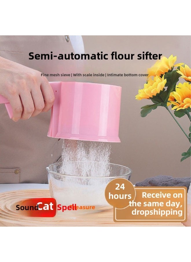 Generic - Plastic Semi-Automatic Cup-Shaped Stainless Steel Cover Kitchen Baking Tool Flour Sieve Filter Net Sieve Modern Simple Style-Specifications:semi-automatic Flour Sieve - Image 1