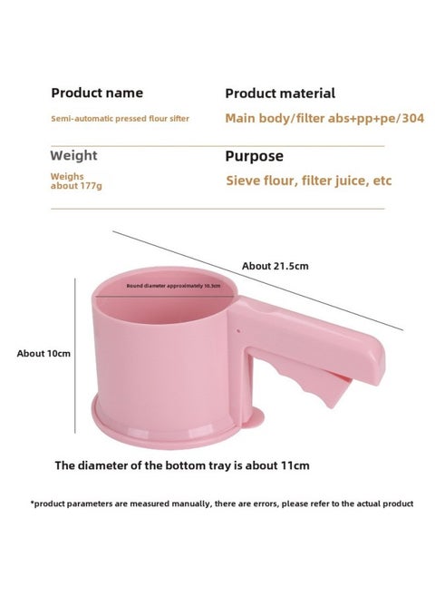 Plastic Semi-Automatic Cup-Shaped Stainless Steel Cover Kitchen Baking Tool Flour Sieve Filter Net Sieve Modern Simple Style-Specifications:semi-automatic Flour Sieve