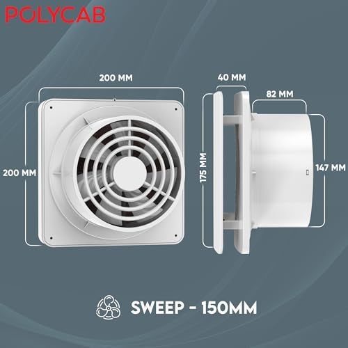 Polycab Freshly Prime Exhaust Fan 150mm (6 Inches) | BLDC Motor | 6W| Low Noise | 2100 RPM| Ideal for Bathroom,Kitchen | Easy to Clean | Installation-Round Cut (147mm) | 2 Years Warranty (White) - Image 5
