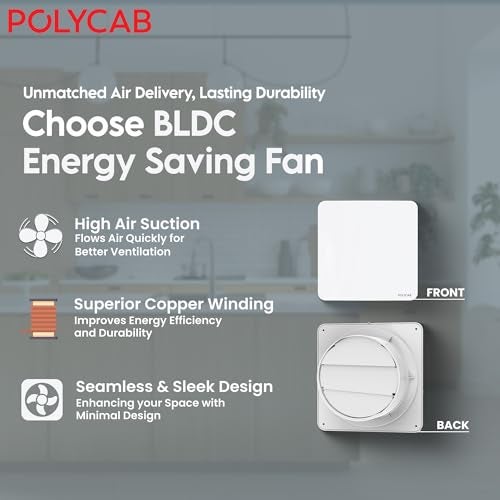 Polycab Freshly Prime Exhaust Fan 150mm (6 Inches) | BLDC Motor | 6W| Low Noise | 2100 RPM| Ideal for Bathroom,Kitchen | Easy to Clean | Installation-Round Cut (147mm) | 2 Years Warranty (White) - Image 3