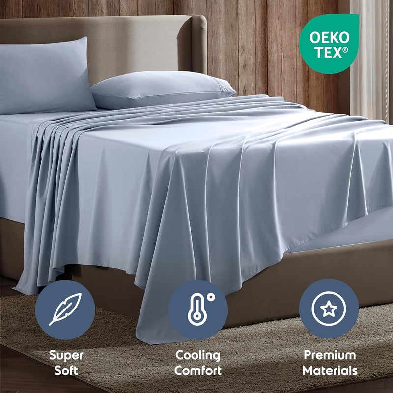 Nestl طقم شراشف سرير نستل فول XL - أزرق جليدي - مايكروفايبر ناعم فوري، لا حاجة للغسيل الأولي - 4 قطع شراشف جيب عميق وأغطية وسائد، يبقى ثابتًا طوال الليل - Image 5