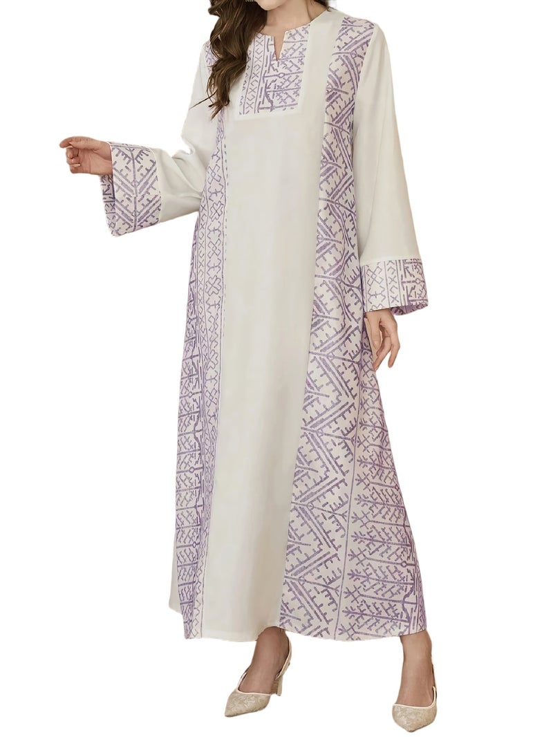 Elegant Women's Printed Contrast-Color Arabic Turkish Robe, Muslim Apparel, Conservative Style - Image 1
