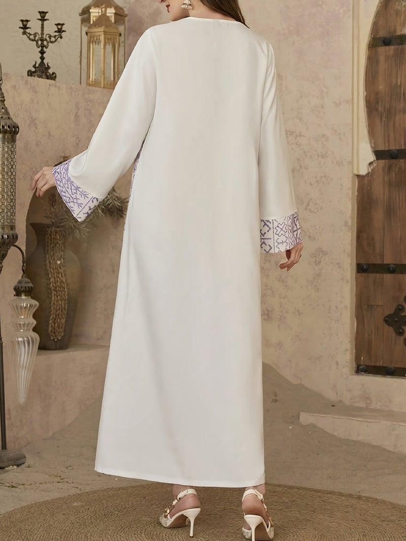 Elegant Women's Printed Contrast-Color Arabic Turkish Robe, Muslim Apparel, Conservative Style - Image 2