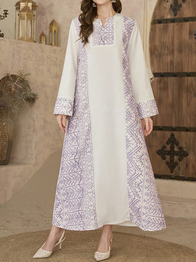Elegant Women's Printed Contrast-Color Arabic Turkish Robe, Muslim Apparel, Conservative Style - Image 3