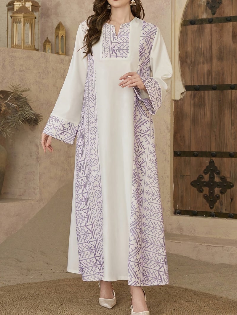 Elegant Women's Printed Contrast-Color Arabic Turkish Robe, Muslim Apparel, Conservative Style - Image 4