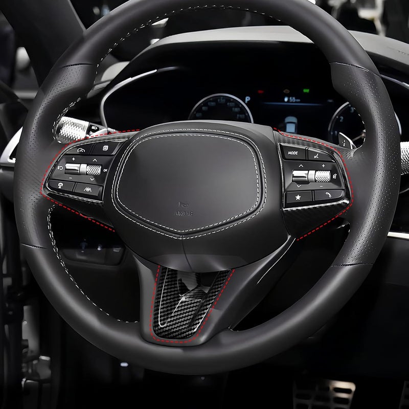 JUIVEEL Car Steering Wheel Lower Trim Cover Auto Steering Wheel Protector Cover Compatible with Genesis G70 20192026 G80 DH 20172020 Accessories Carbon Fiber Black Style - Image 4