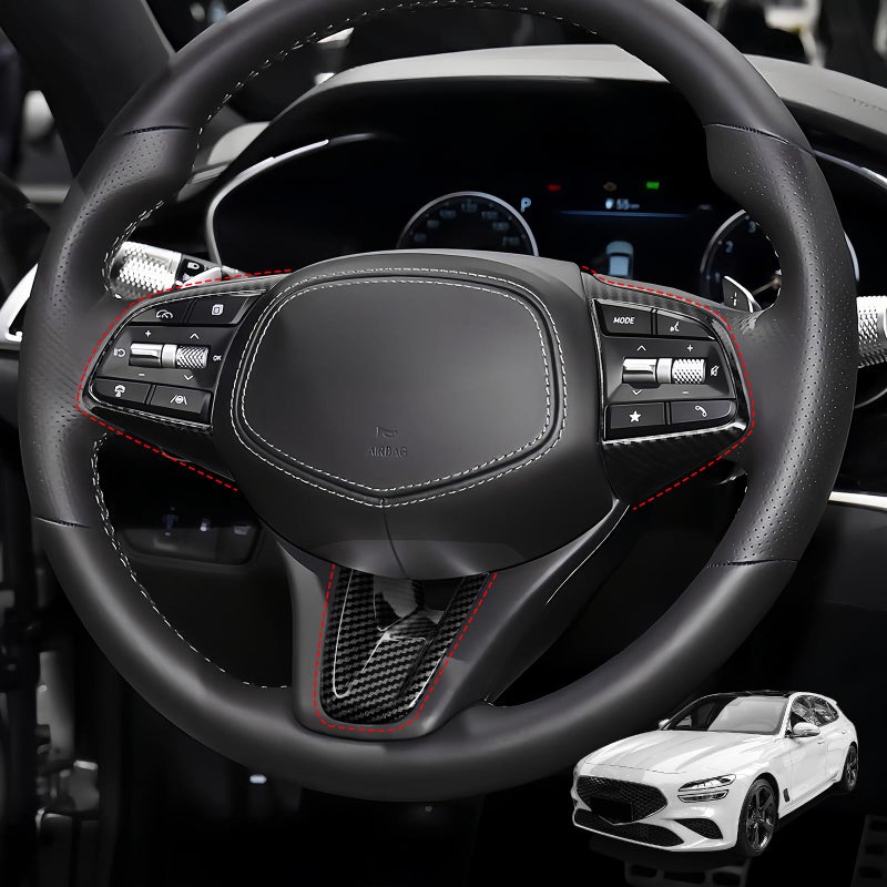 JUIVEEL Car Steering Wheel Lower Trim Cover Auto Steering Wheel Protector Cover Compatible with Genesis G70 20192026 G80 DH 20172020 Accessories Carbon Fiber Black Style - Image 2