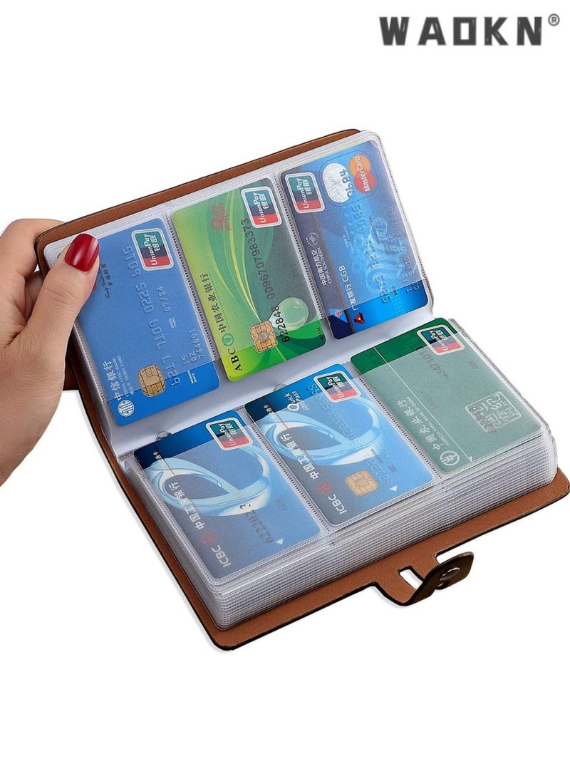 WAOKN Credit Card Holder, Business Card Organizer Credit Cards Protector with 96 Card Slots RFID Blocking Business Cards Holder for Managing Your Different Cards to Prevent Loss or Damage (Brown)  - Image 1