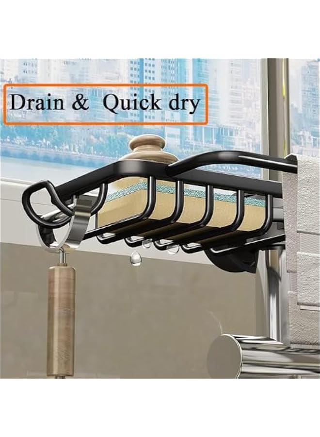 HOOKOR Faucet Kitchen Sink Caddy, Sponge Holder for Kitchen Sink, Kitchen Sink Organzier and Storage with High Brush Holder, Rustproof Kitchen Gadgets Dish Sponge Organizer with Dishcloth Rack (Black - Image 4