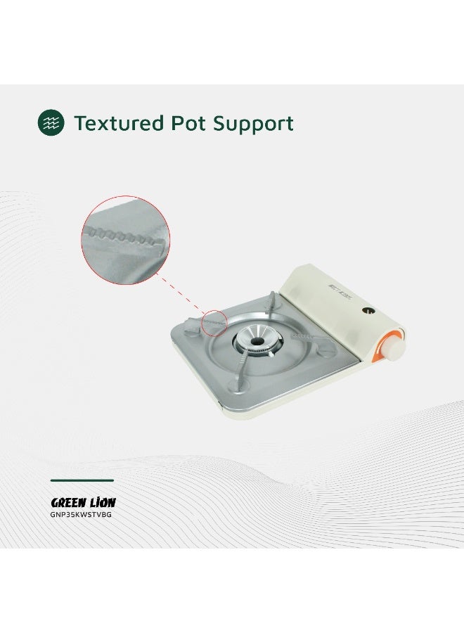جرين ليون موقد محمول للاستخدام الخارجي بقوة 3.5 كيلو وات / التحكم في اللهب / الإشعال الإلكتروني / البوتان / الاحتراق المستمر لمدة 100 دقيقة / مدخنة رفيعة للغاية - بيج - Image 4